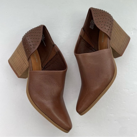 NWOT Soul Bound Brown D’Orsay Keelin Point Toe Block Heel Leather Studded Bootie - Picture 4 of 13